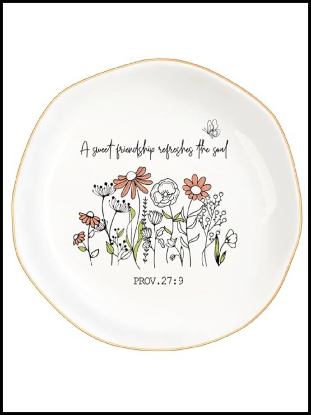Ceramic Bible Verse Jewelry Dish Trinket Tray Floral Ring Holder Women Gift
